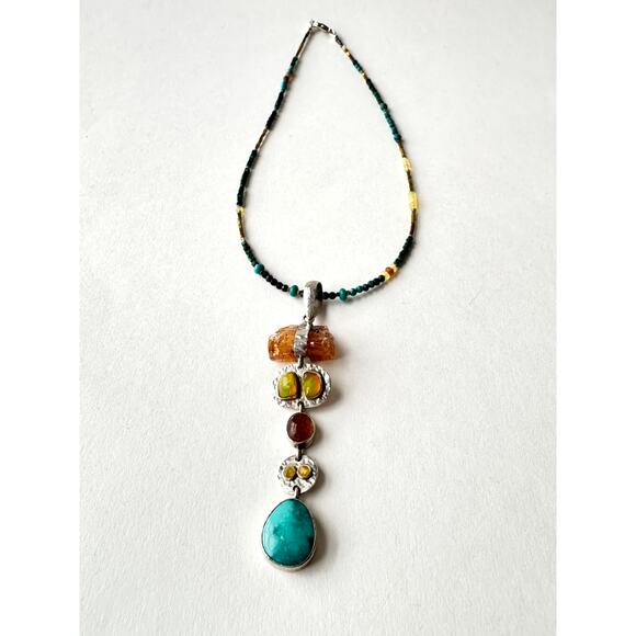 Sleeping Beauty Turquoise Welo Ethiopian Opal Sunstone Citrine Sterling Necklace - Picture 4 of 11